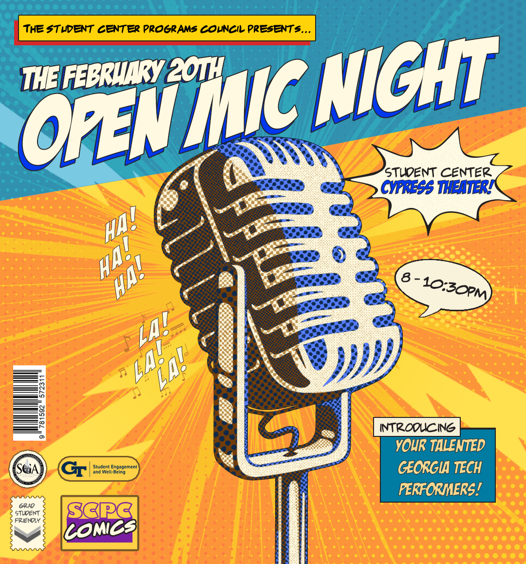 Looking for your big break into becoming a standup comedian or musician? Do you also enjoy supporting your fellow talented students on their quest to become superstars?Look no further than SCPC's Open Mic Night on Monday, February 20th 8-10:30PM! From standup comedy to juggling, magic, live music, or any other performances you want to offer, the stage is yours. We’ll also have free food for those who just want dinner and a show! Bring your friends because you definitely do not want to miss this event! Sig
